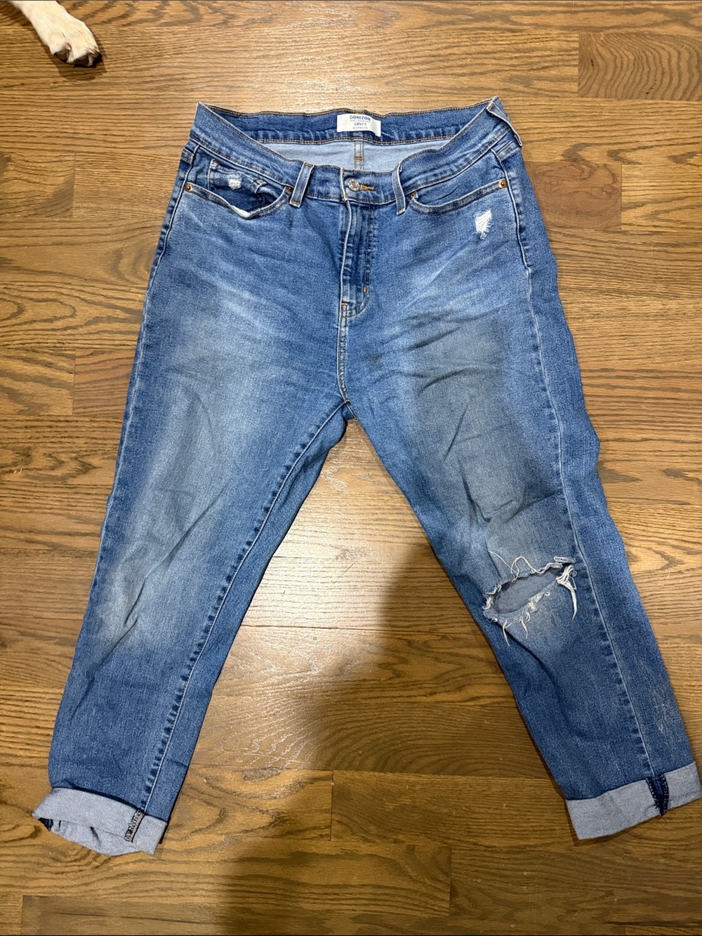 Denizen from Levi's Women's Boyfriend Jeans - Light Blue Distressed